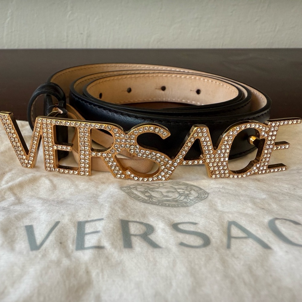 Versace La Medusa Crystal Leather Belt